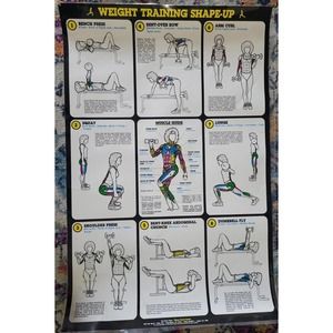 RARE 1986 Vintage Bruce Algra Workout Fitnus Chart Series Fitness LARGE35" x 23"